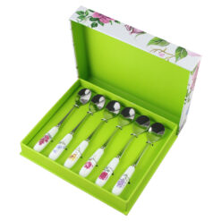 Set 6 lingurite tort cu maner din ceramica, flori