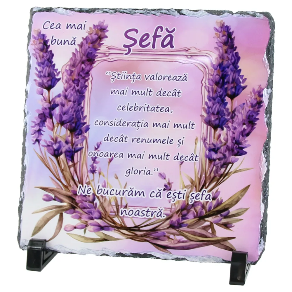 Placa ardezie "Cea mai buna Sefa" 19x19 CM, Lavanda