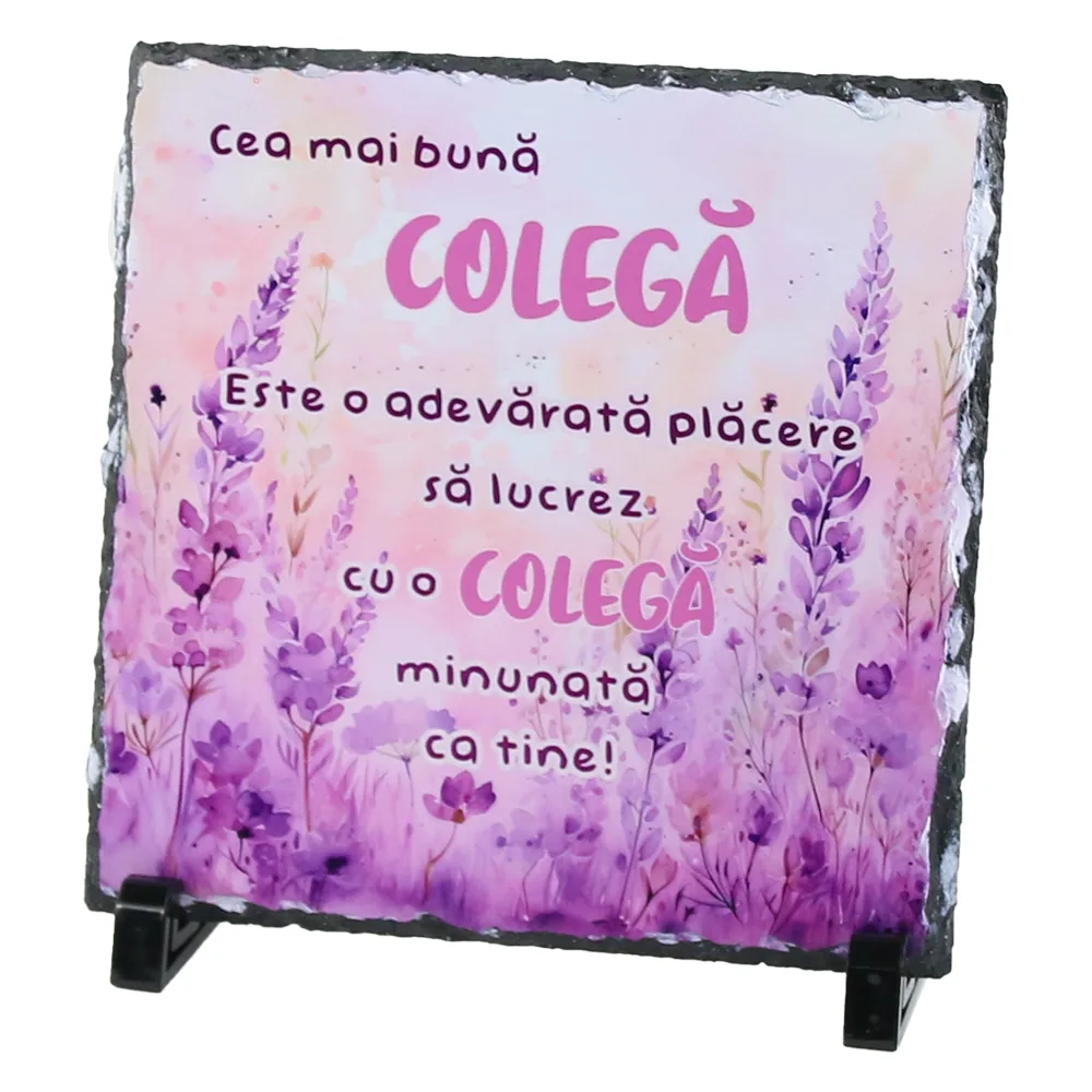 Placa ardezie "Cea mai buna Colega" 19x19 CM, Lavanda