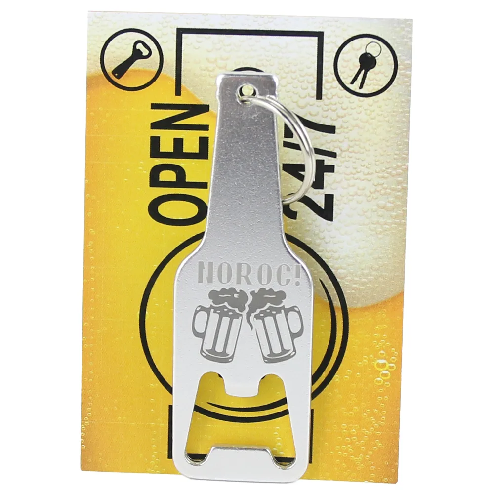 Breloc cu desfacator de sticle "Noroc!" 9 CM, Argintiu