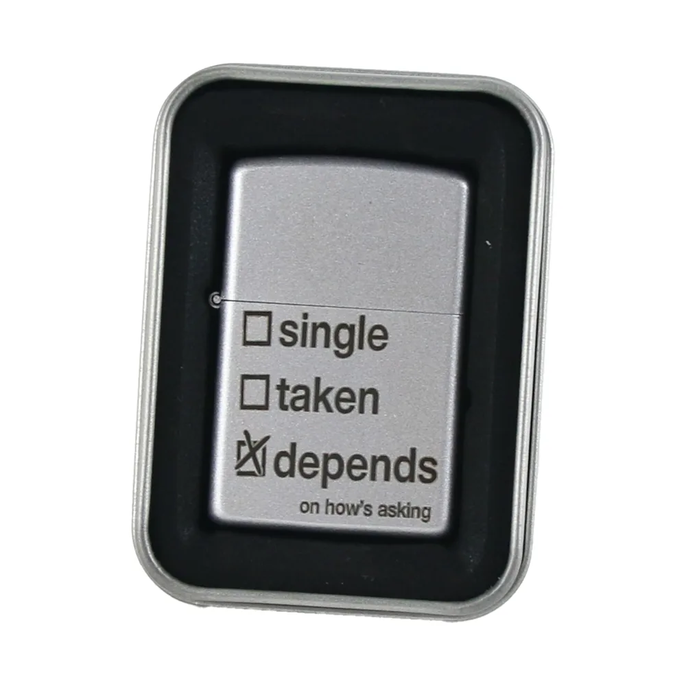 Bricheta metalica "Single/Taken/Depends..." 4x5.5 CM