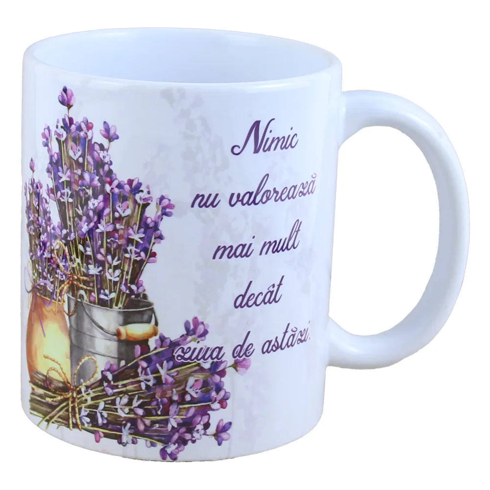 Cana ceramica "Nimic cu valoreaza...", 330 ml, Lavanda