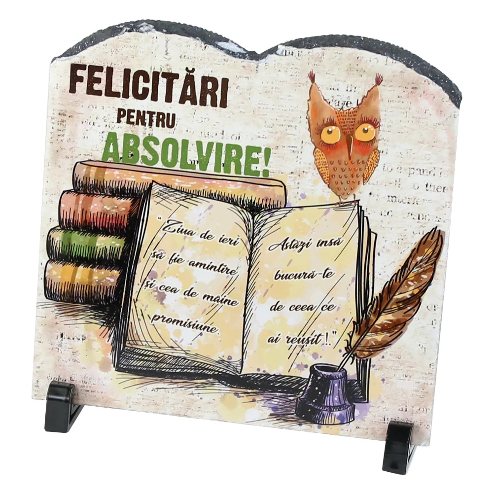 Placa ardezie carte "Felicitari pentru Absolvire" 20x19 CM, Bufnita