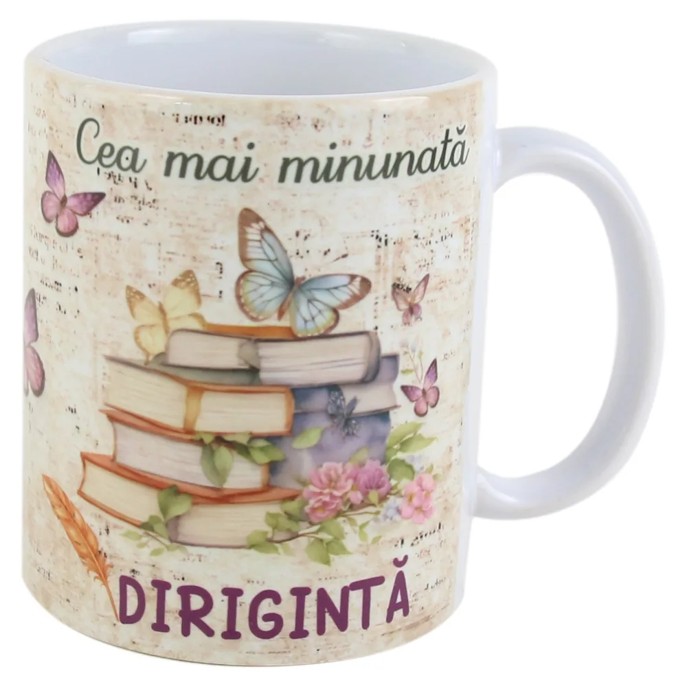 Cana ceramica "Cea mai minunata Diriginta" 330 ml, Carti cu flori
