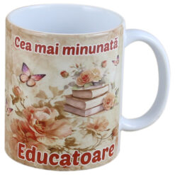 Cana ceramica "Cea mai minunata Educatoare" 330 ml, Carti cu flori