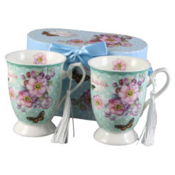 Set 2 cani din ceramica, "Beautiful Life", cu franjuri, 300 ml, in cutie cadou