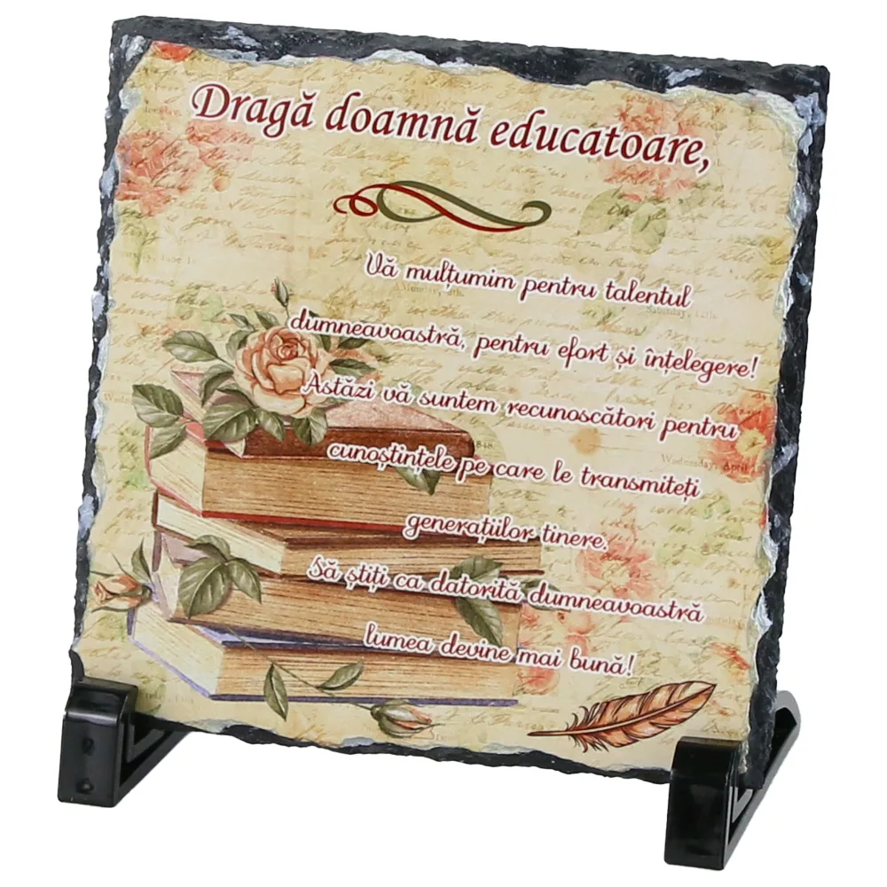 Placa ardezie "Draga doamna Educatoare" 14x14 CM