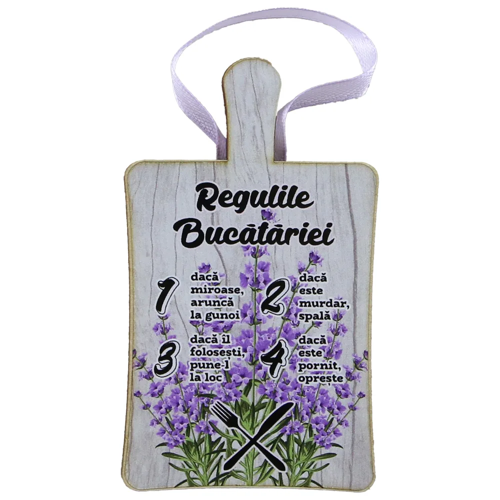 Magnet frigider din lemn "Regulile Bucatariei" 6x10 CM, Lavanda