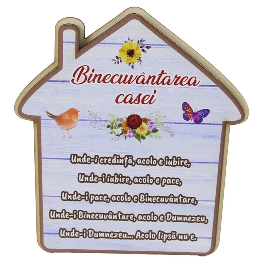 Magnet frigider din lemn "Binecuvantarea Casei" 10.5x11 CM, Flori