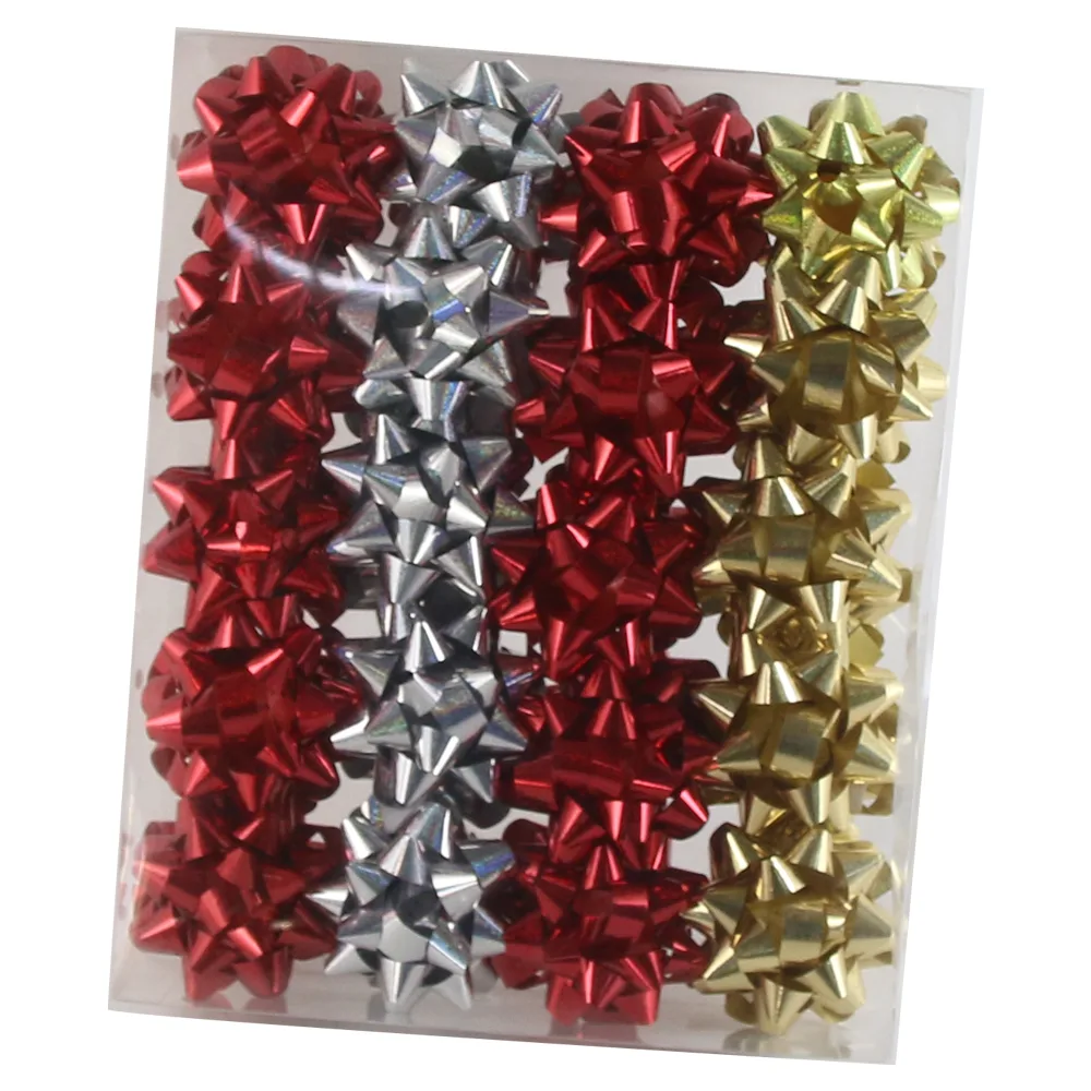 Set 40 fundite pentru cadouri 5 cm, cu sclipici, Rosu/auriu/argintiu
