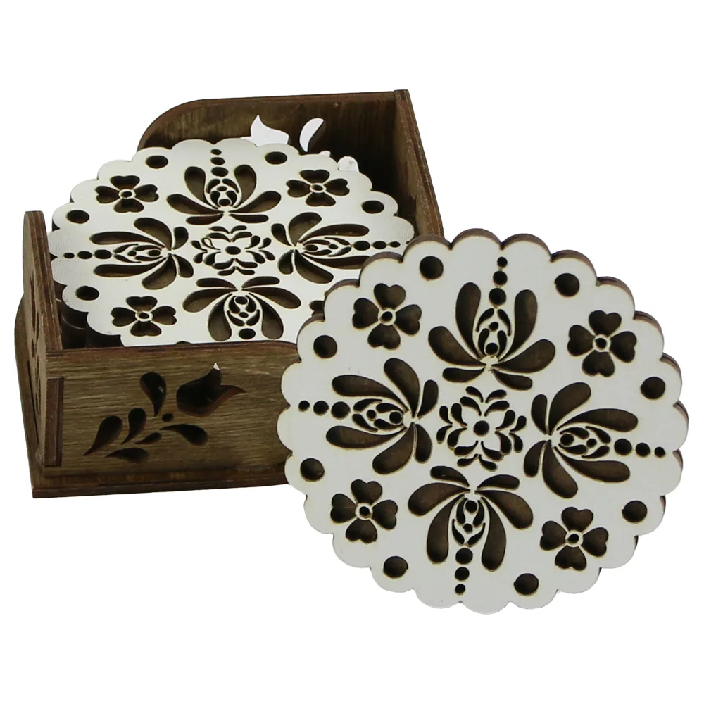 Set 6 suporturi pahare traforaj, 9 CM, cu suport, Cu flori