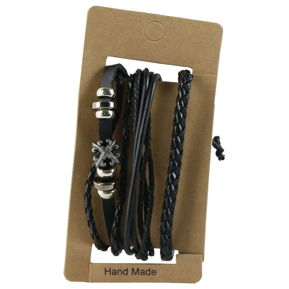 Set 3 bratari pentru barbati din piele sintetica, negru