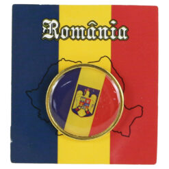 Insigna rotunda tricolor cu stema Romaniei 2.5 CM, din metal