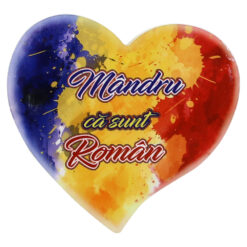 Magnet din ceramica "Mandru ca sunt Roman" 7 CM, inimioara