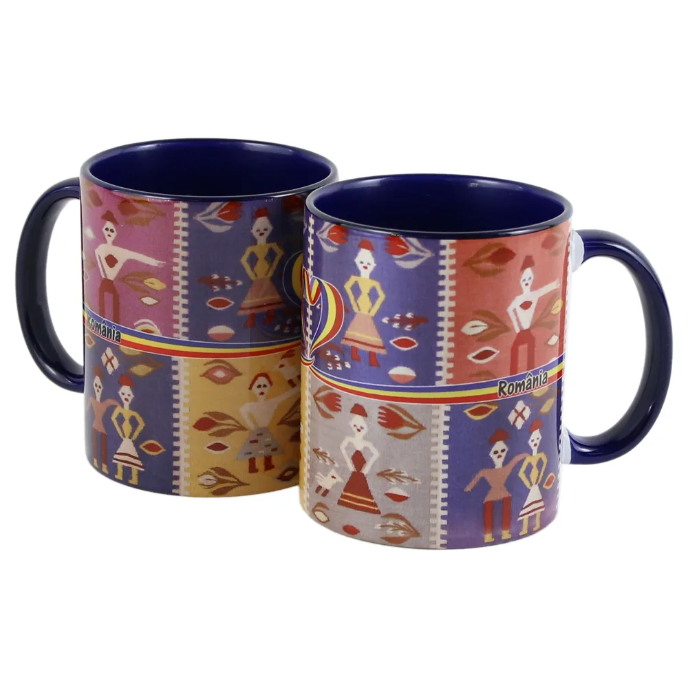 Cana ceramica "Romania" motive populare, 330 ml