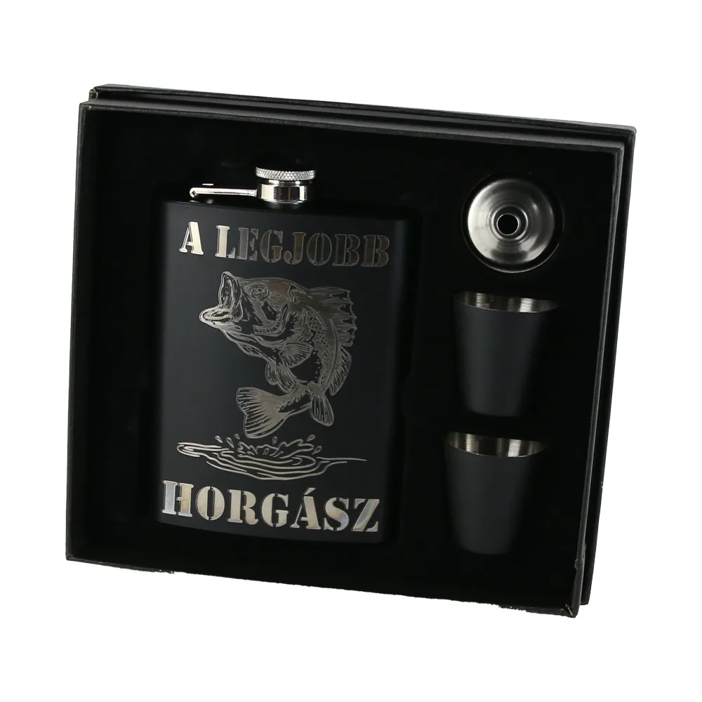 Set cadou "A legjobb Horgasz" Plosca cu palnie si 2 pahare