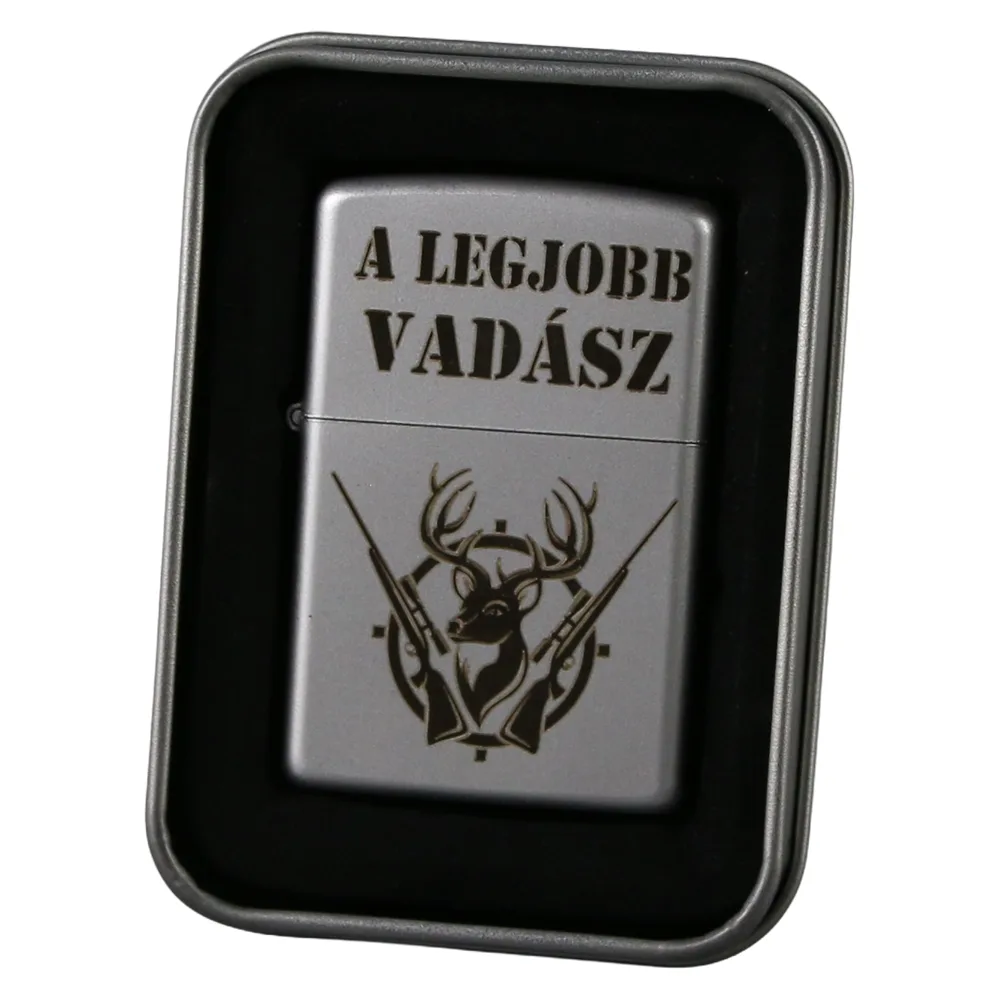 Bricheta metalica gravata "A legjobb Vadasz" 3.5 x 5.5 cm, argintiu