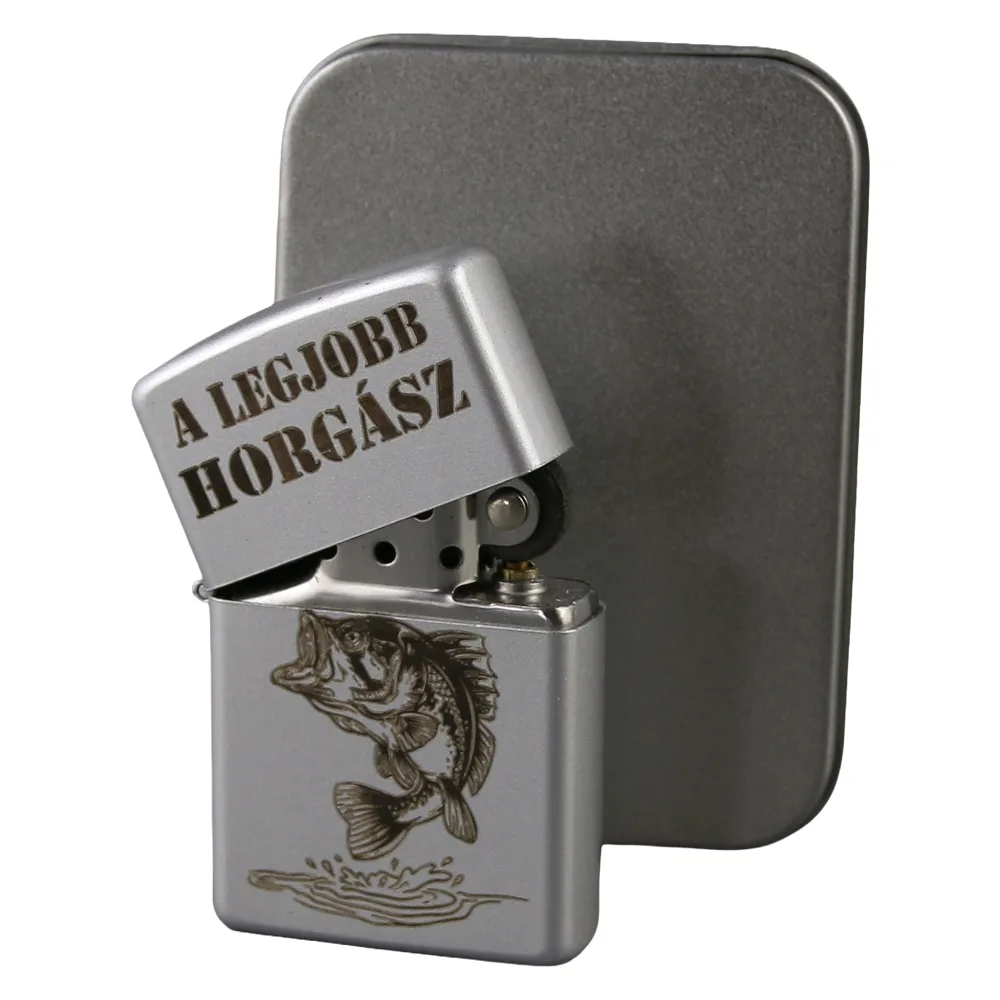 Bricheta metalica gravata "A legjobb Horgasz" 3.5 x 5.5 cm, argintiu - imagine 2