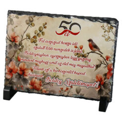 Placa ardezie "Szuletesnapodra szeretettel 50!" 19x14 CM, cu flori