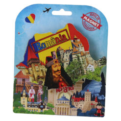 Magnet decorativ Harta Romaniei din lemn 10x7 CM, Vlad Tepes, tricolor