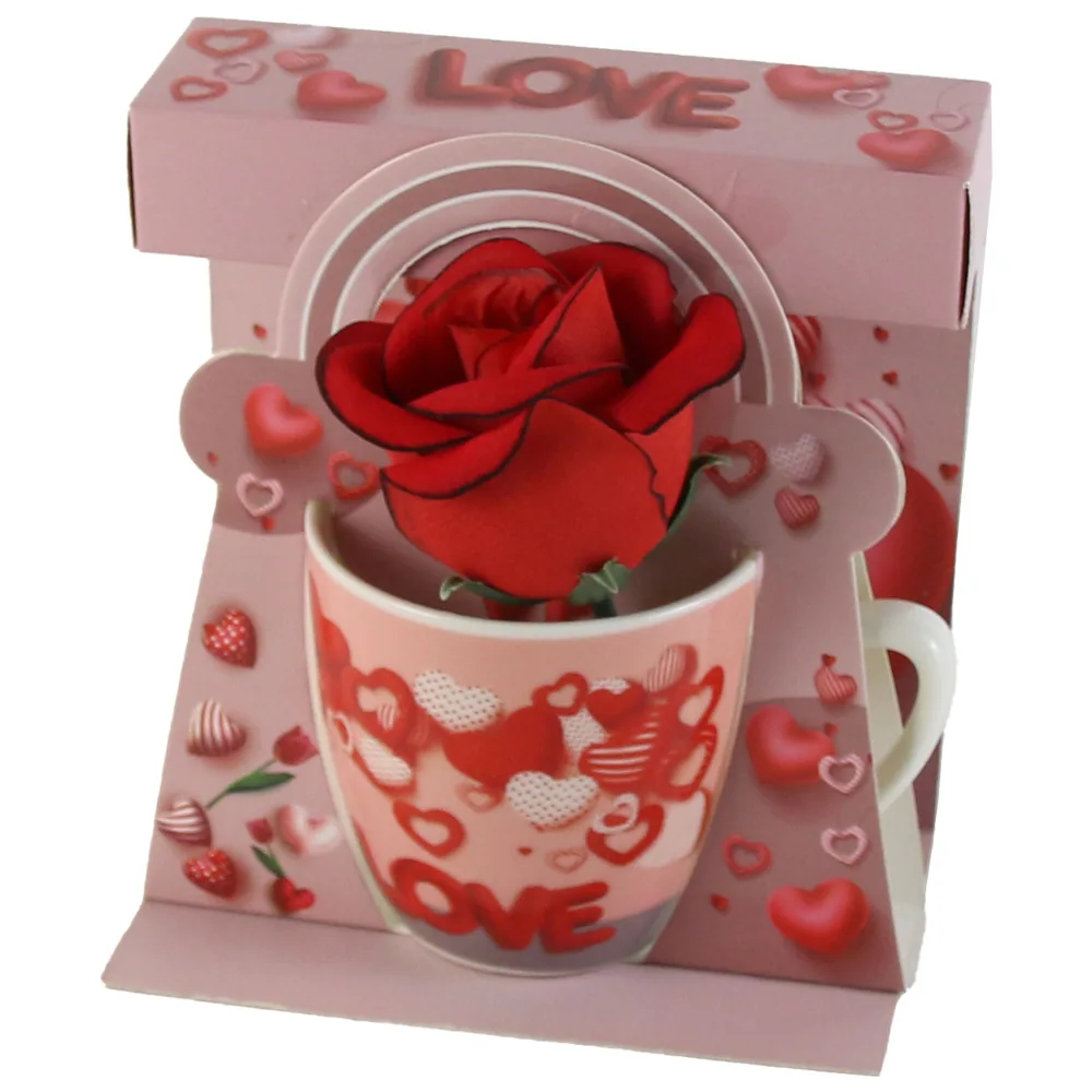 Cana ceramica cu trandafir artificial "Love", 7 CM