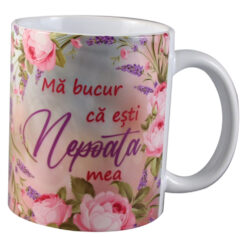 Cana ceramica "Ma bucur ca esti Nepoata mea", 330 ml, trandafiri & lavanda