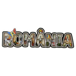 Magnet frigider din lemn 14x4 CM, Romania, cu fluture tricolor