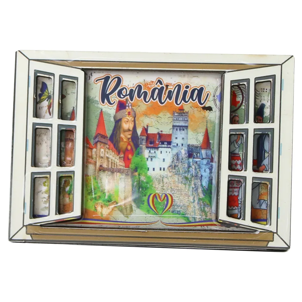 Magnet frigider din lemn "Romania" 8.5x6 CM, Fereastra