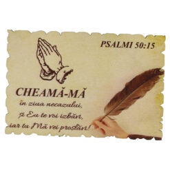 Magnet frigider din lemn "Cheama-ma in ziua necazului..." 9x6 CM, Psalmul 50:15