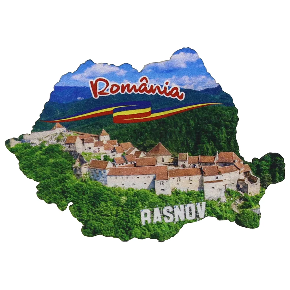 Magnet frigider din lemn, Harta Romaniei, 9x6 CM, Rasnov