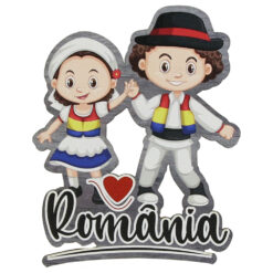 Magnet frigider din lemn, 7x9 CM, Romania, Copii in port popular
