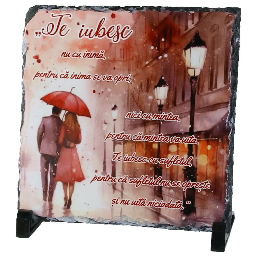 Placa ardezie "Te iubesc, nu cu inima..." 19x19 CM
