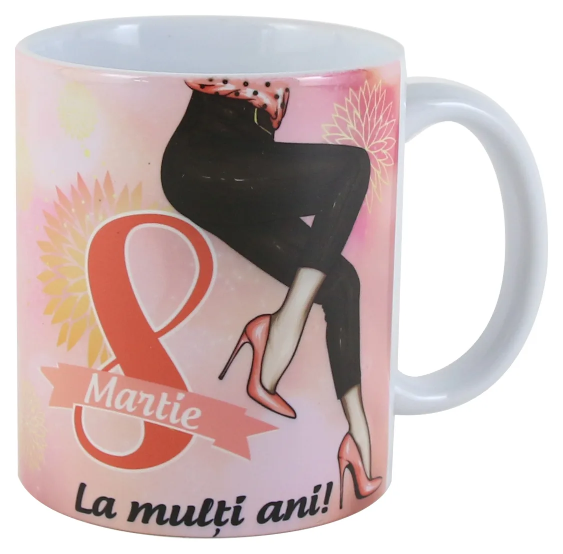 Cana ceramica "La multi ani!...8 Martie", 330 ml, piersica