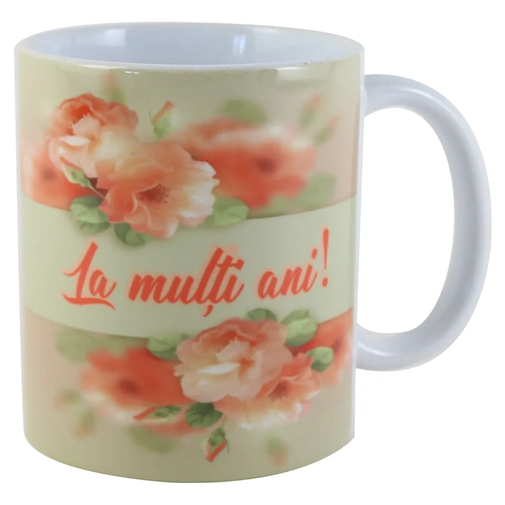 Cana ceramica "La multi ani!", 330 ml, trandafiri