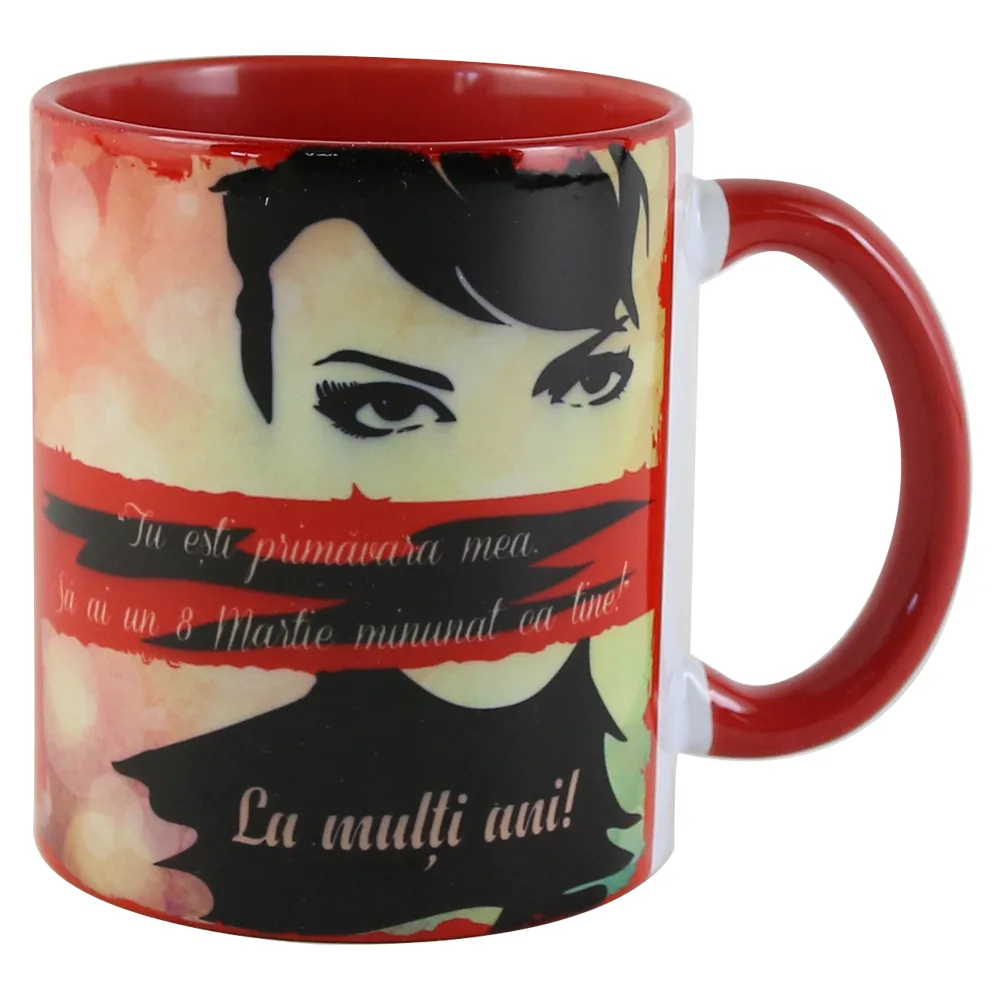 Cana ceramica "Tu esti Primavara mea...", 330 ml, rosu
