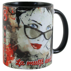 Cana ceramica "La multi ani! 8 Martie", 330 ml, negru
