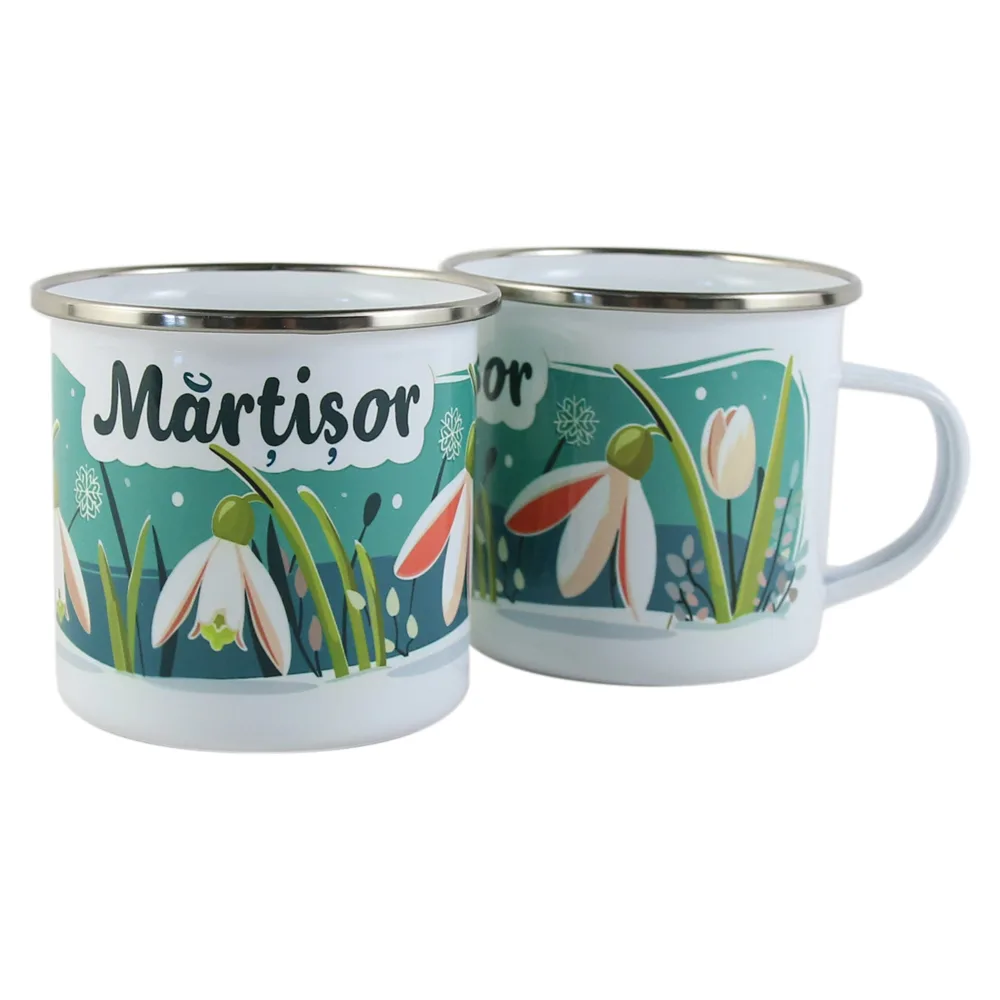 Cana metalica emailata 240 ml "Martisor", ghiocei