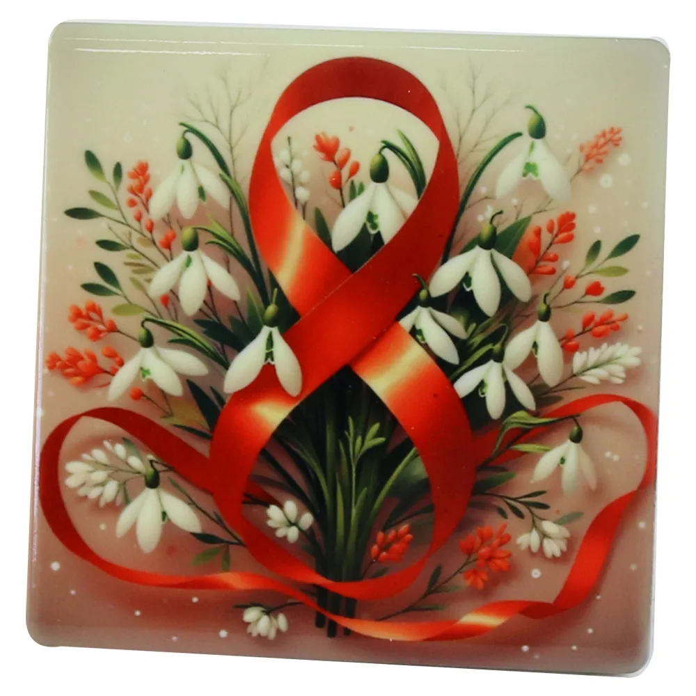 Magnet din ceramica 8 Martie, 7.5x7.5 CM, ghiocei