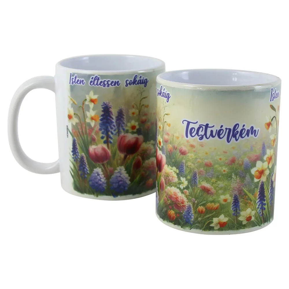 Cana ceramica "Testverkem, Isten eltessen sokaig!", 330 ml, flori