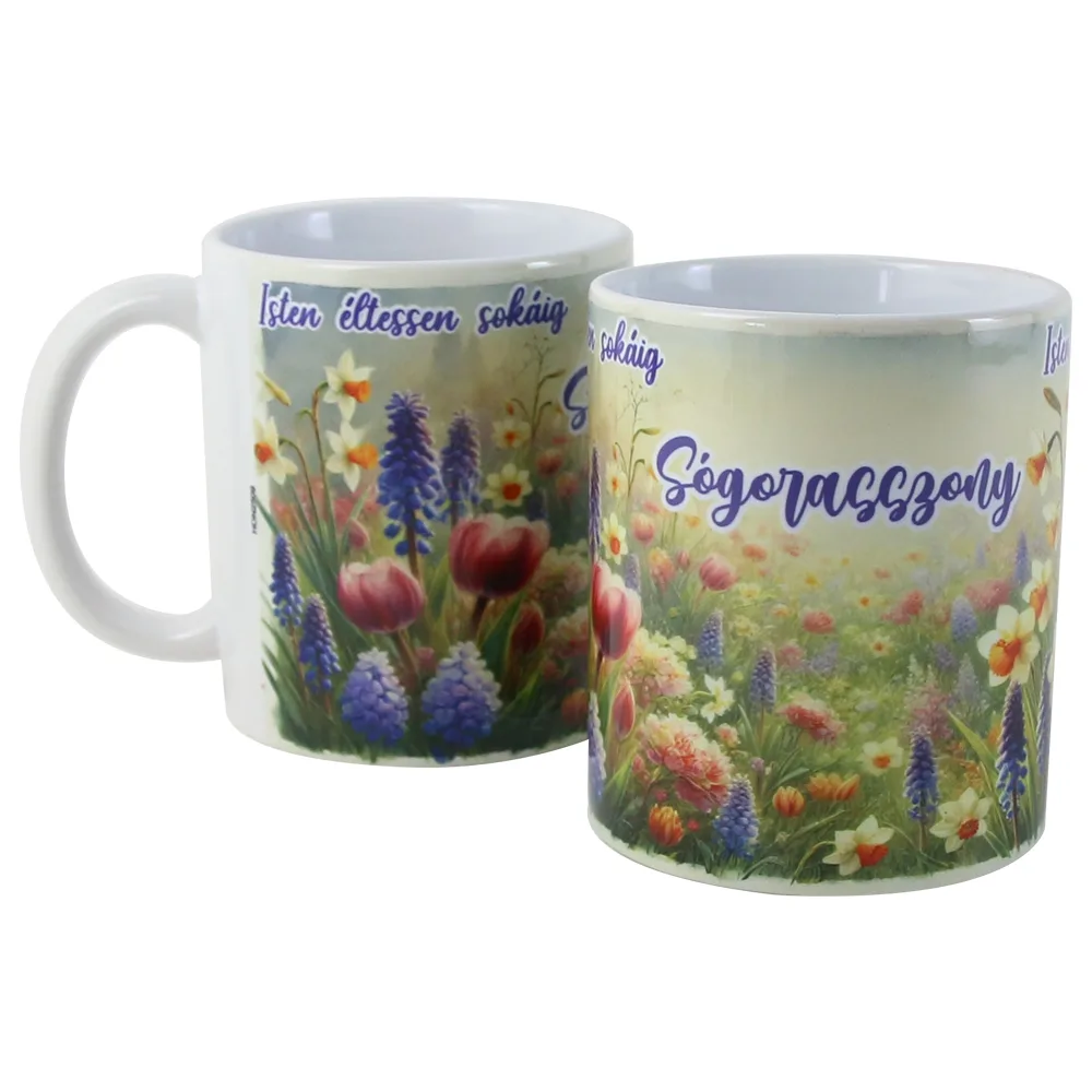 Cana ceramica "Sogorasszony, Isten eltessen sokaig!", 330 ml, flori