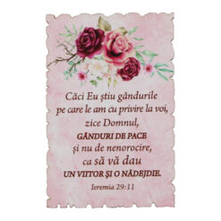 Magnet frigider din lemn "Caci eu stiu gandurile..." 9x6 CM, Ieremia 29:11