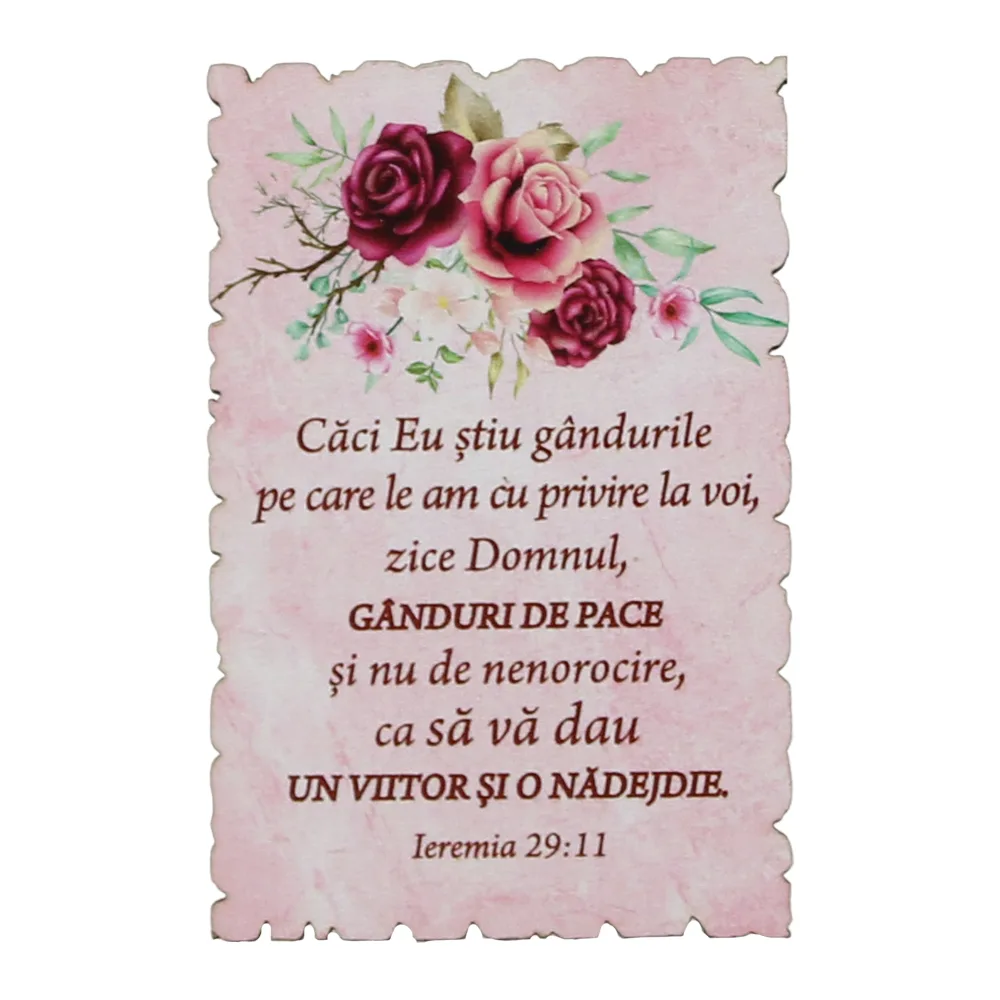 Magnet frigider din lemn "Caci eu stiu gandurile..." 9x6 CM, Ieremia 29:11