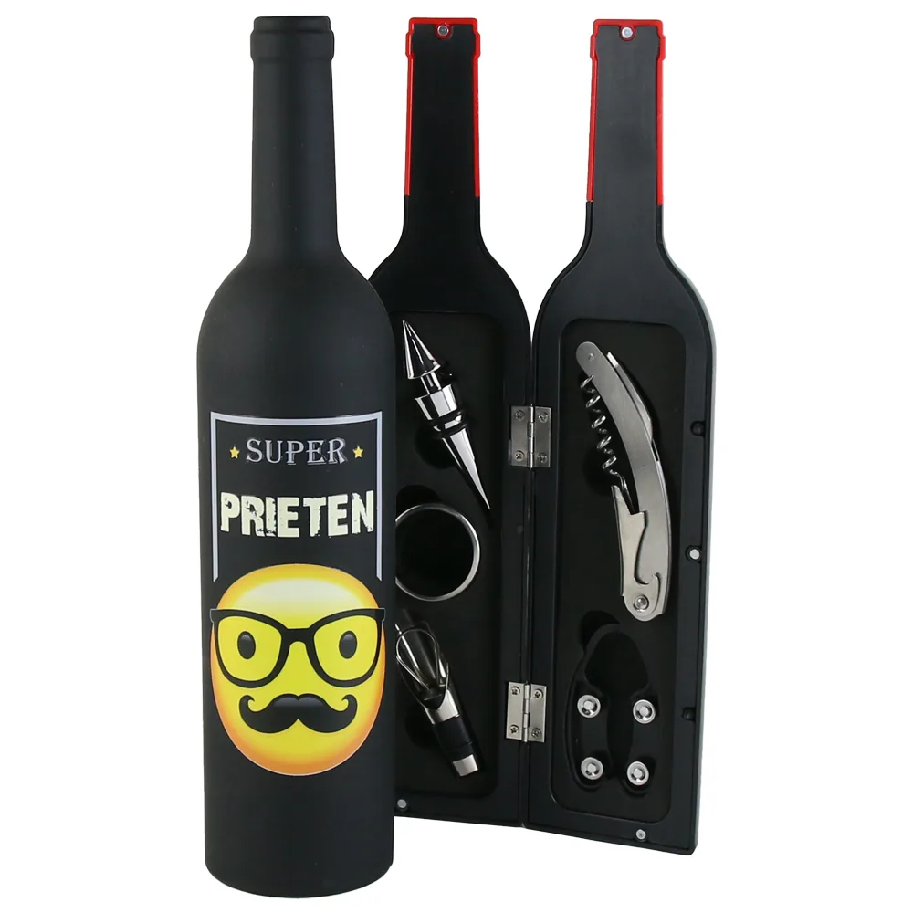 Set 5 accesorii de vin "Super Prieten", in forma de sticla, 7x32 CM