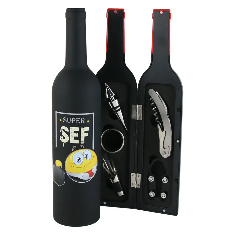 Set 5 accesorii de vin "Super Sef", in forma de sticla, 7x32 CM