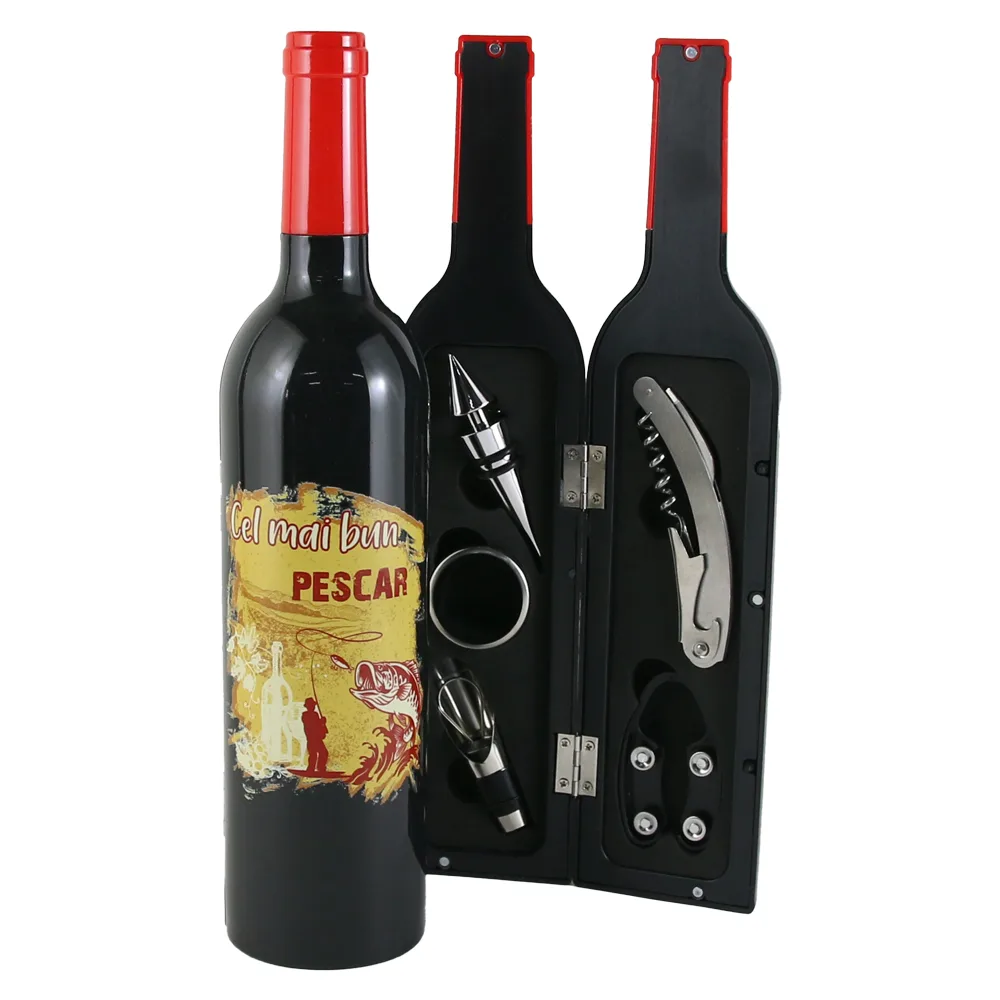 Set 5 accesorii de vin "Cel mai bun Pescar", in forma de sticla, 7x32 CM
