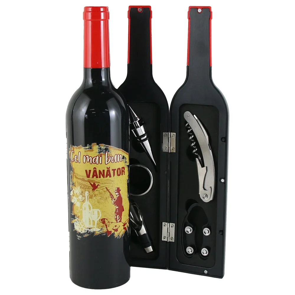 Set 5 accesorii de vin "Cel mai bun Vanator", in forma de sticla, 7x32 CM