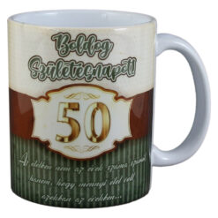 Cana ceramica "50 Boldog Szuletesnapot!", 330 ml, verde/maro
