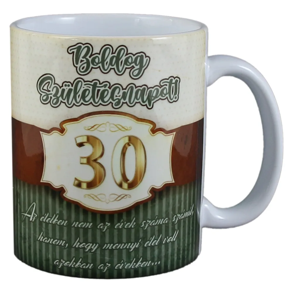 Cana ceramica "30 Boldog Szuletesnapot!", 330 ml, verde/maro