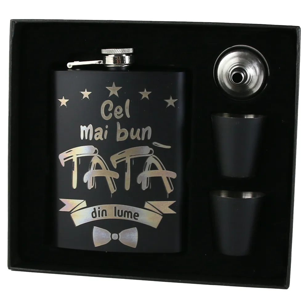 Set cadou "Cel mai bun Tata din lume",  Plosca cu palnie si 2 pahare