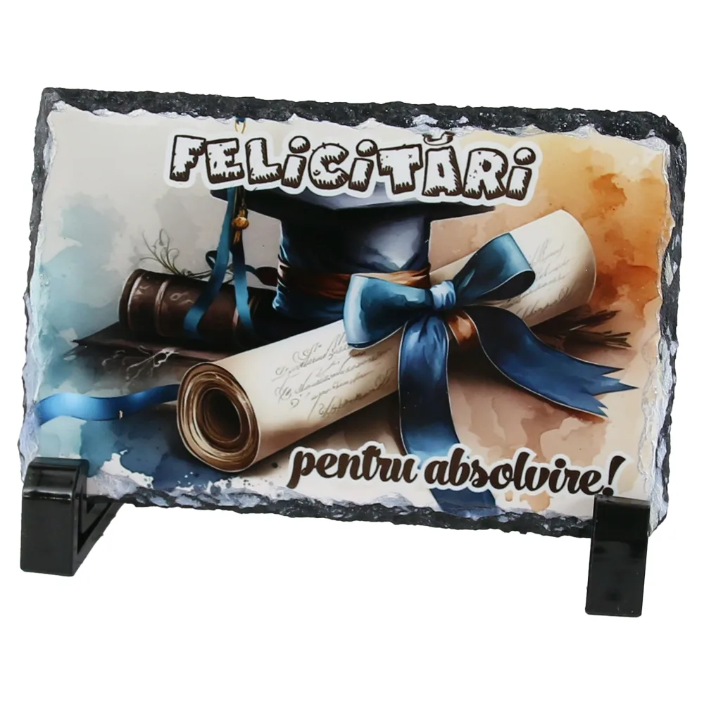 Placa ardezie "Felicitari pentru Absolvire" 14x9 CM, Toca absolvire, absolvire